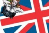Logo Progetto Inglese raffigurante una maestra con bambini sullo sfondo della bandiera inglese